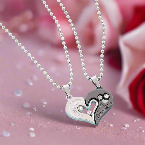 Lover's Valentine Special Broken Two Half Heart Shape Love Pendant Locket Necklace Chain For Valentine Gift for Him & Her