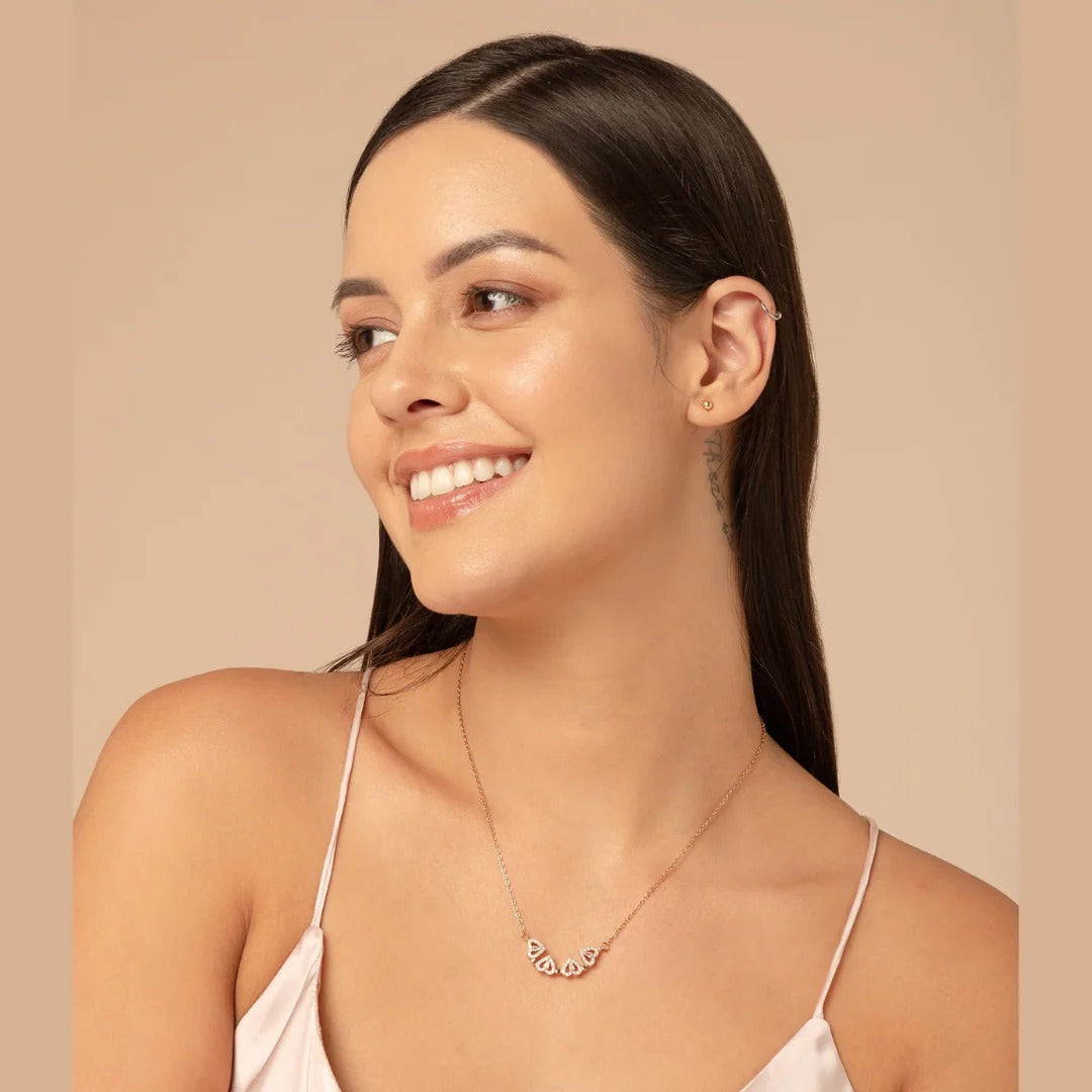 4-pcs Zircon Heart Magnetic Clover Necklace - Rose Gold Plated | Anti-Tarnish
