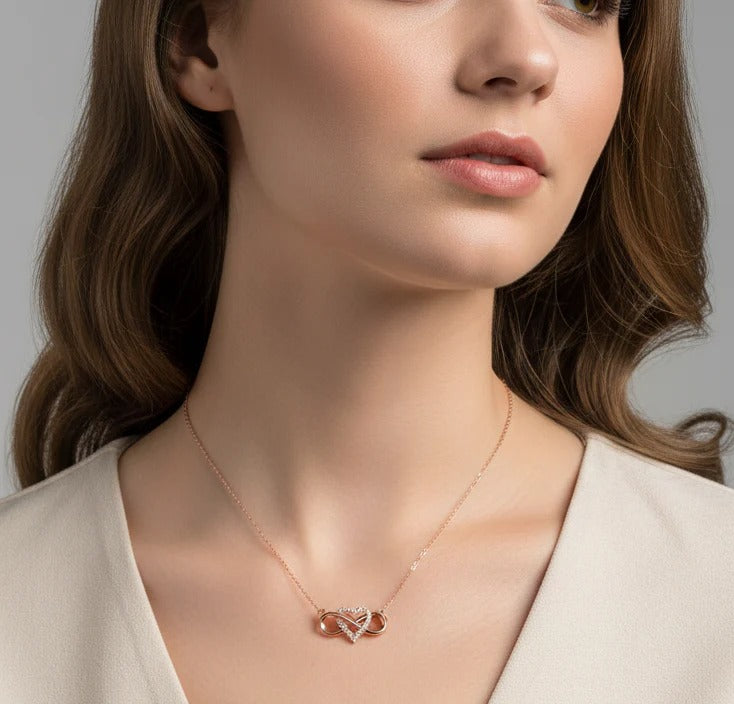 Rose Gold Plated Infinity Looped Heart Shape Necklace Chain