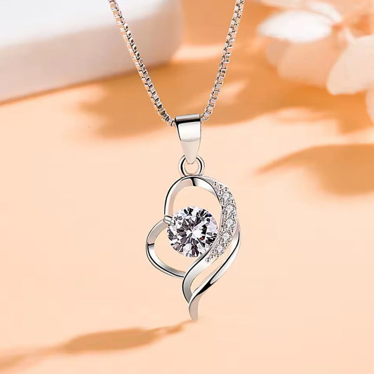 heart-shaped zircon pendant necklace for women