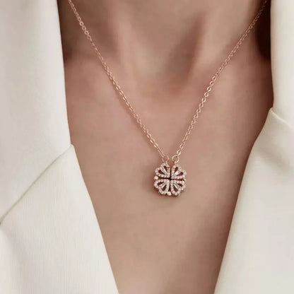 4-pcs Zircon Heart Magnetic Clover Necklace - Rose Gold Plated | Anti-Tarnish