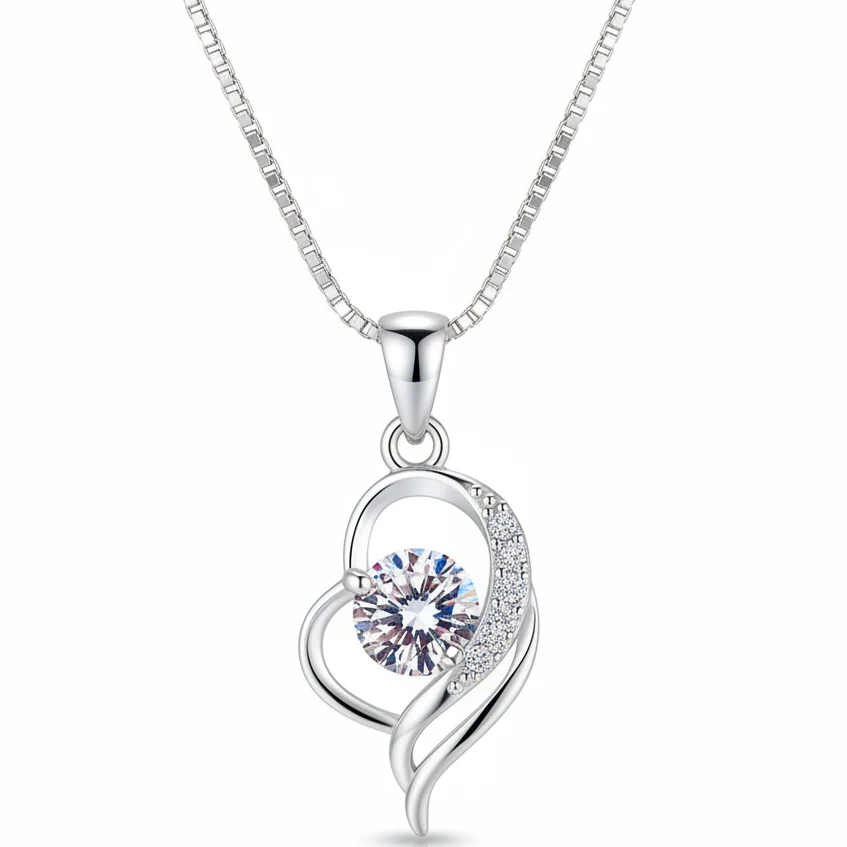heart-shaped zircon pendant necklace for women