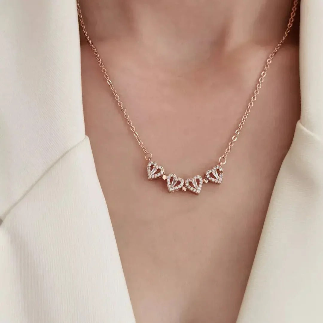 4-pcs Zircon Heart Magnetic Clover Necklace - Rose Gold Plated | Anti-Tarnish
