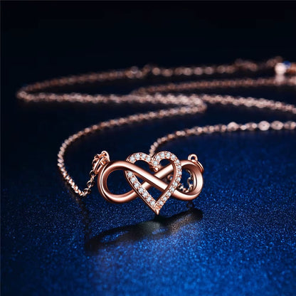 Rose Gold Plated Infinity Looped Heart Shape Necklace Chain