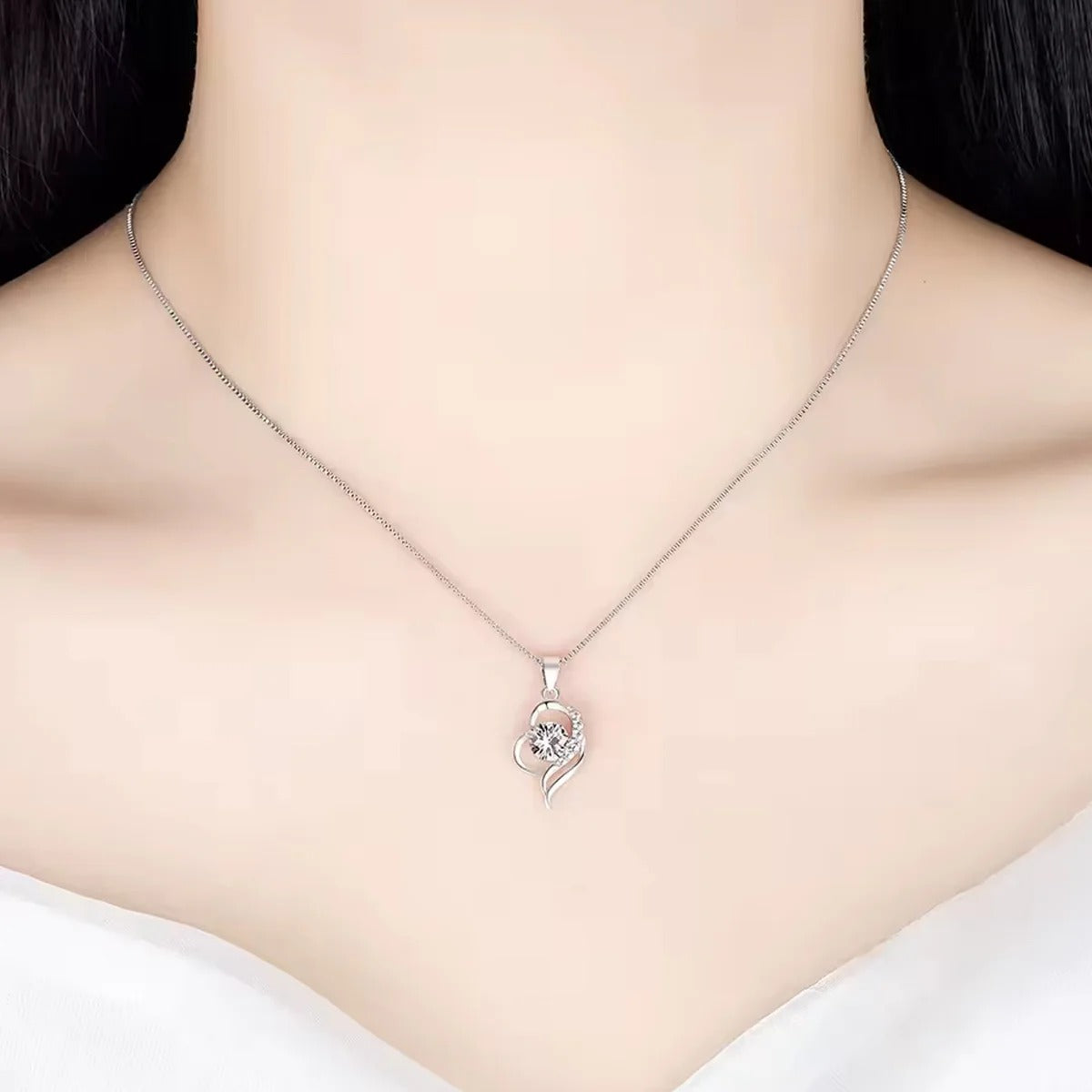 heart-shaped zircon pendant necklace for women