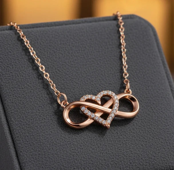 Rose Gold Plated Infinity Looped Heart Shape Necklace Chain